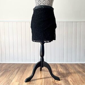 Zara Black Faux Wrap Lace Pleather High Waist Mini Skirt Size M